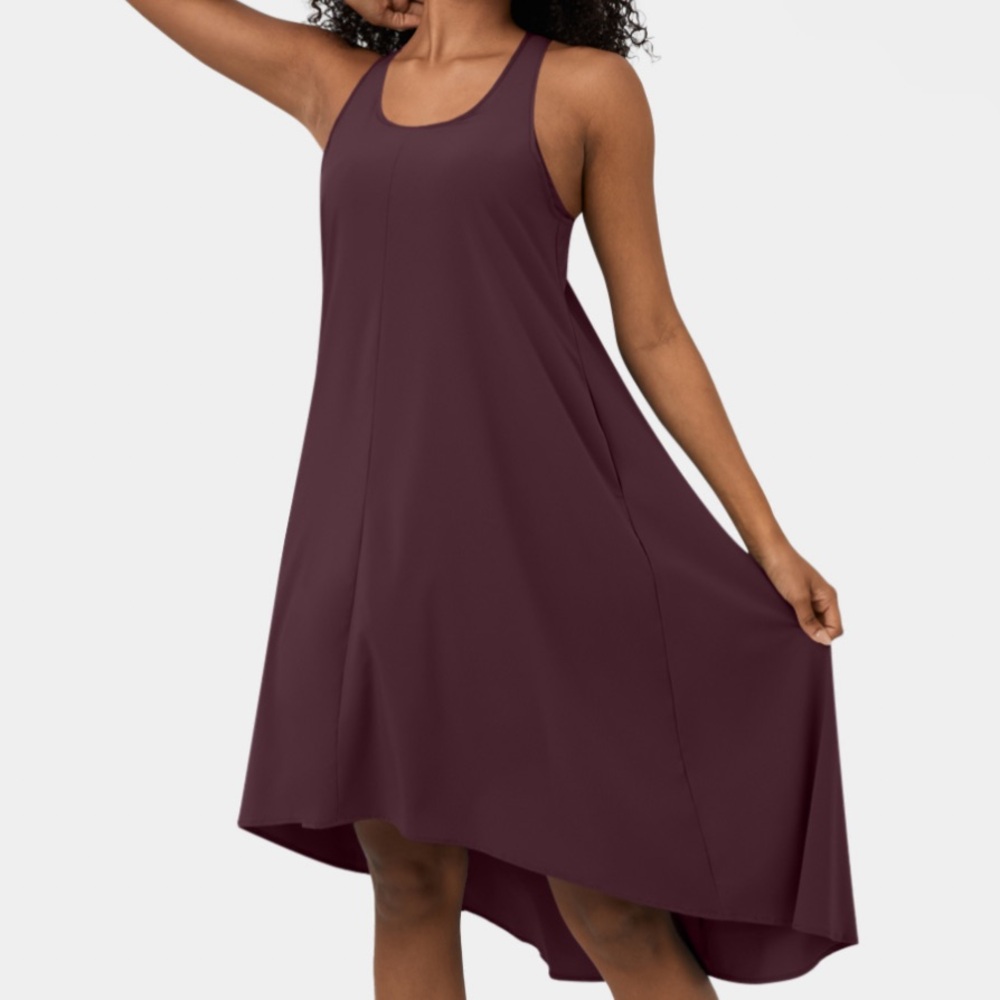 NWT HALARA Breezeful™ Backless Racerback High Low Midi  Dress Color: Ama… - Picture 3 of 7